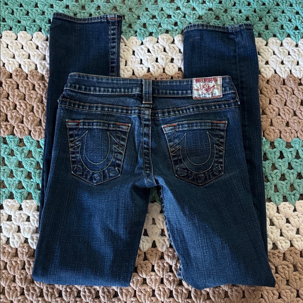 True Religion Stevie Dark Blue Straight Leg Jeans Pants Womans sz 27